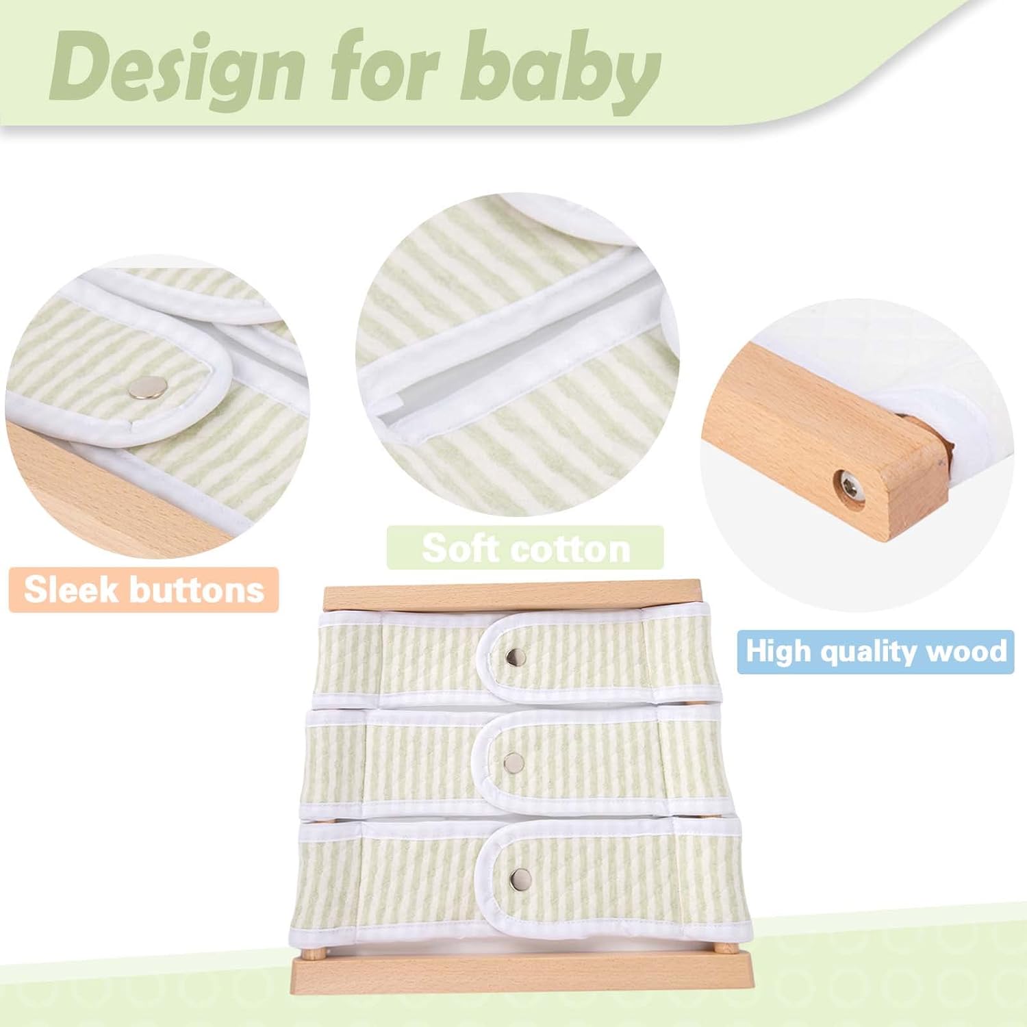 Montessori Wooden Toys for Dressing Learning Board Learning Basic Dressing Skills – Buttons, Snaps, Zippers, Belt Buckles & Velcro Toys for 1 2 3