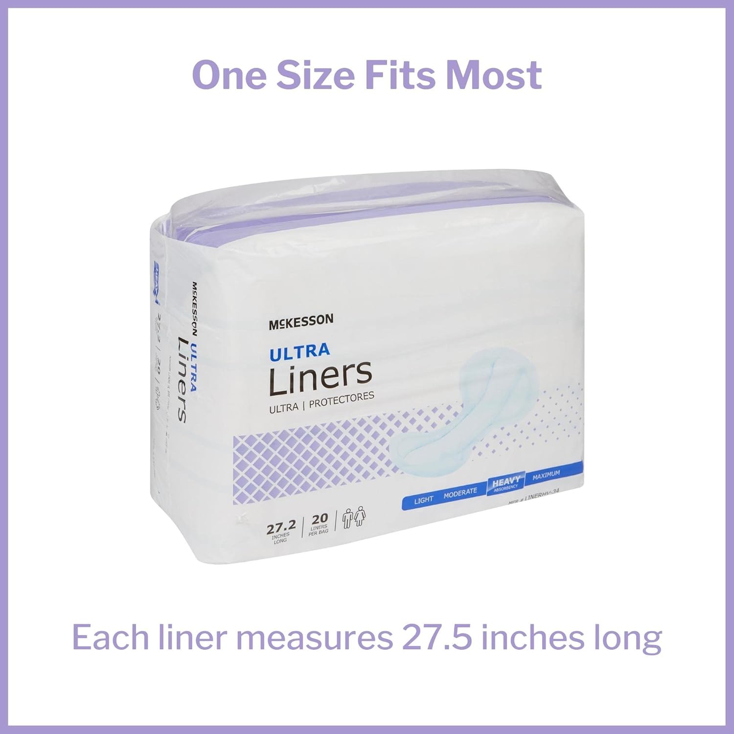 McKesson Ultra – Revestimientos para incontinencia  Absorción pesada, contorneados, unisex, para adultos, talla única, 27 15 pulgadas de largo, 20