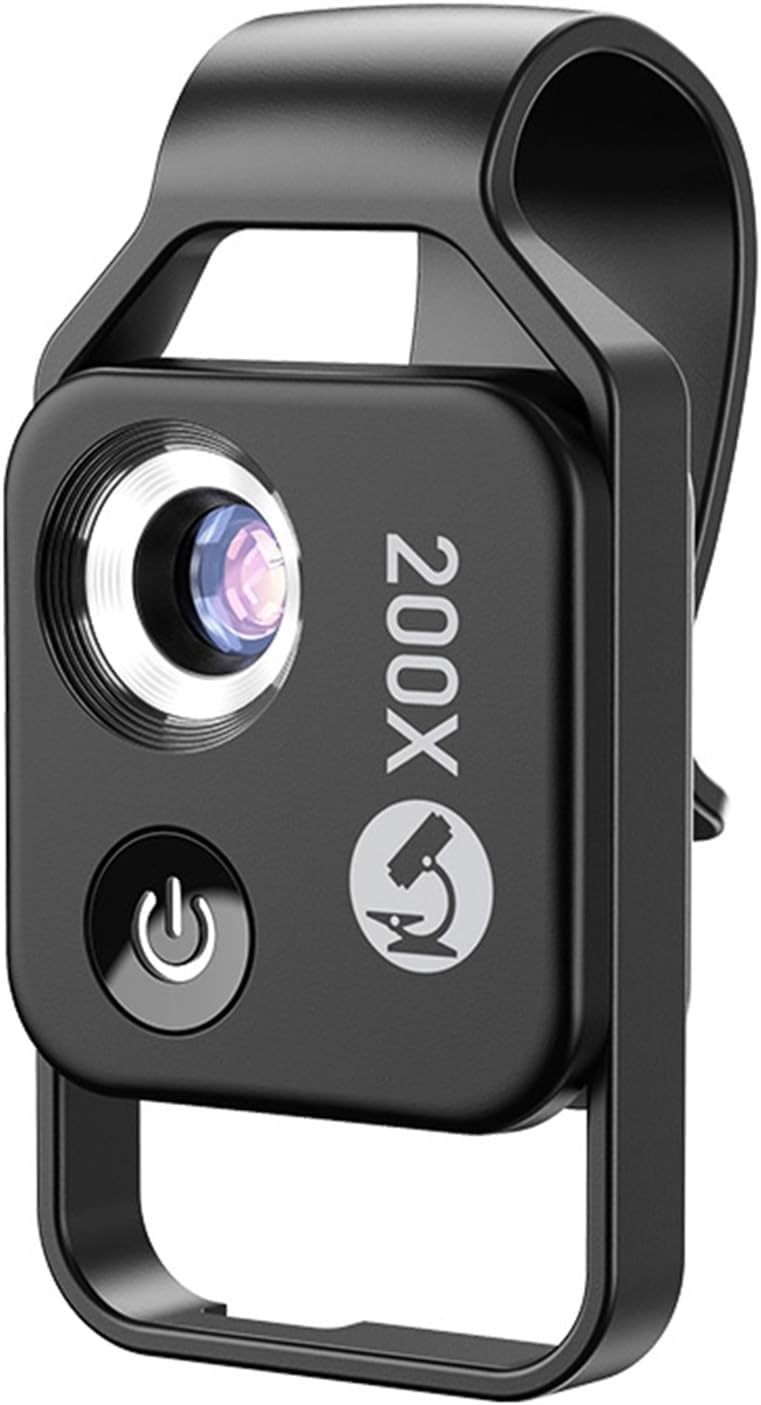 ANXPTIME Mini microscopio de bolsillo para teléfono 200X con luz LED CPL Microscopio digital Accesorios de cámara para la mayoría de teléfonos