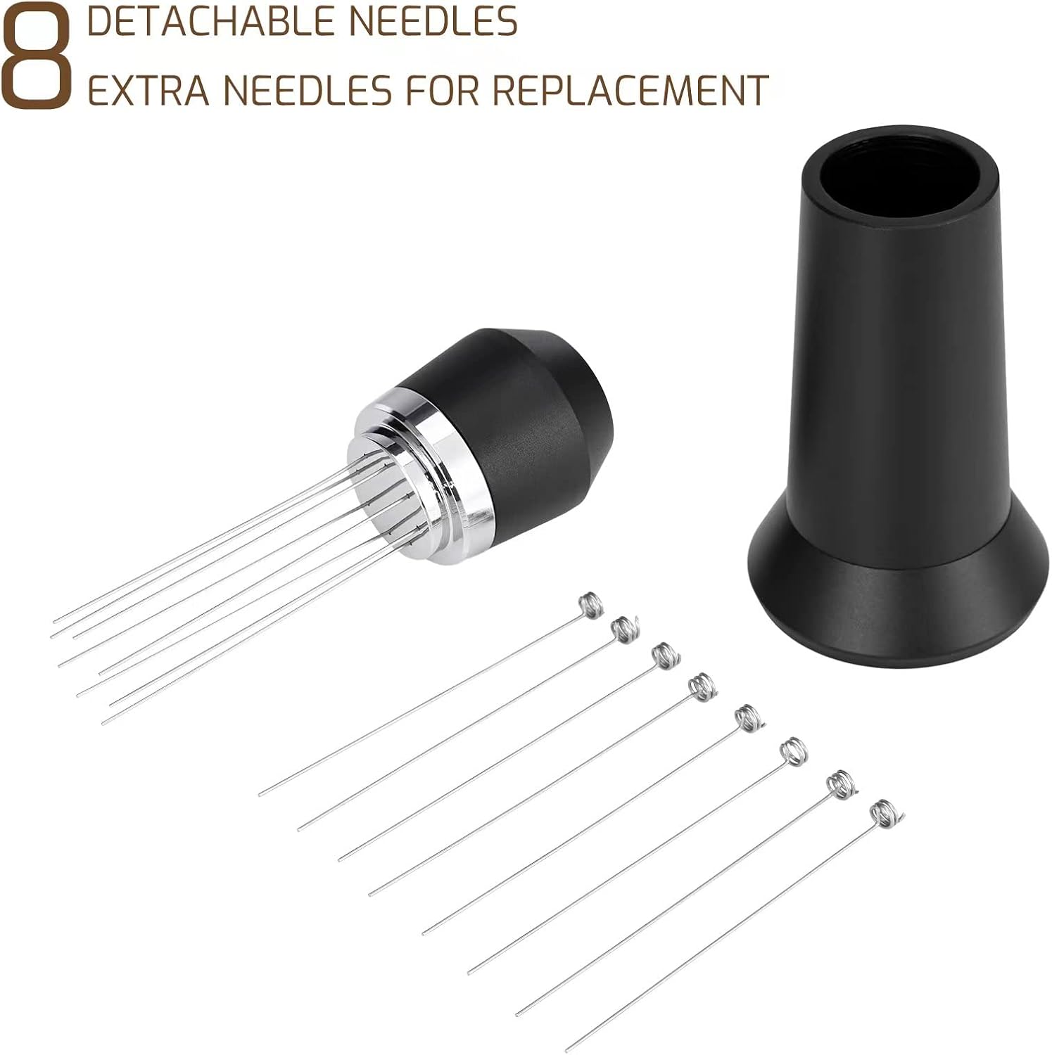 Herramienta de distribución de agujas de espresso, WDT Tool Espresso, Distribuidor de agujas de espresso de 8 agujas de acero inoxidable, agitador