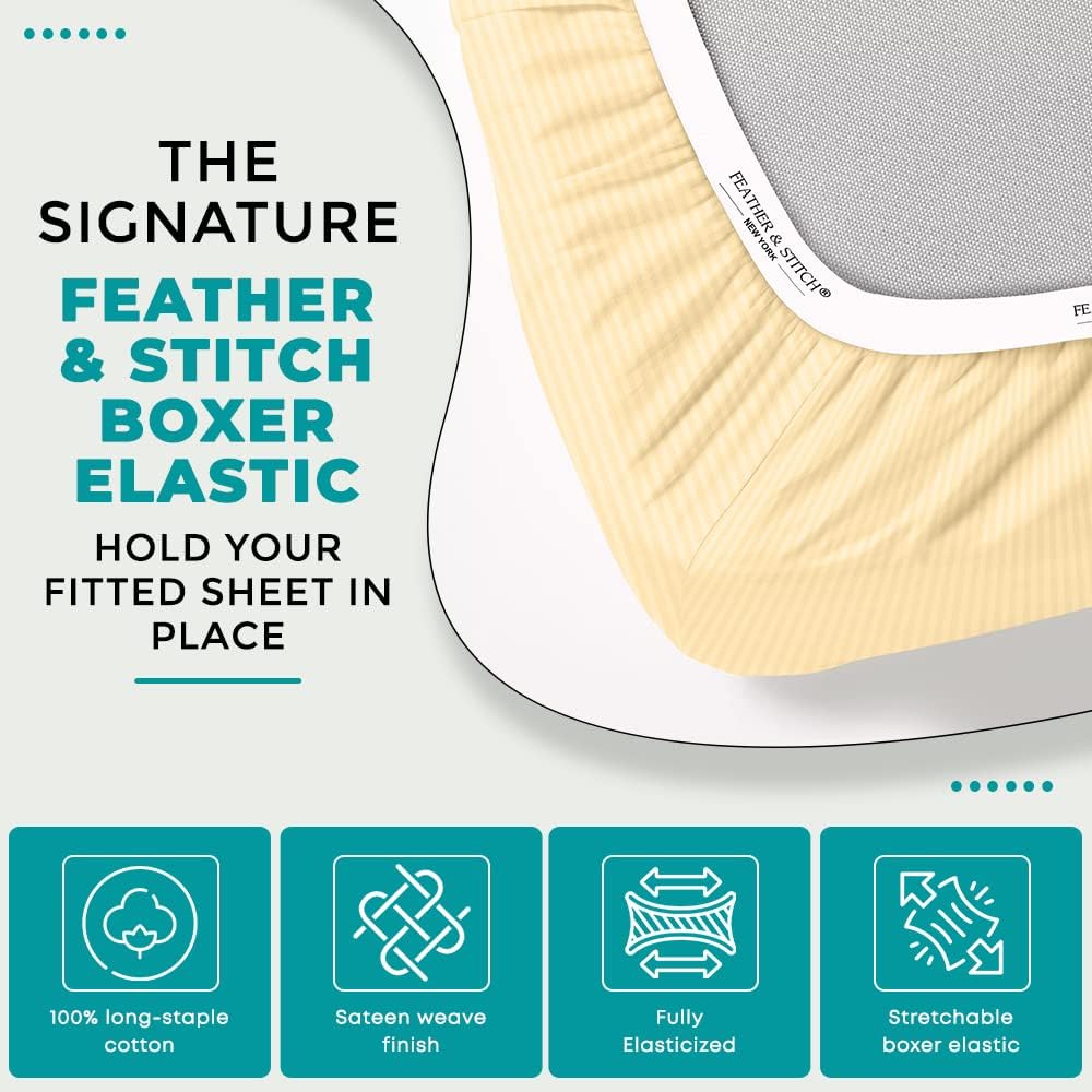 Feather & Stitch – Sábana bajera de tamaño matrimonial, 100 % algodón, 500 hilos, sémola de 18 pulgadas, con bolsillo extra profundo de lujo, tejido