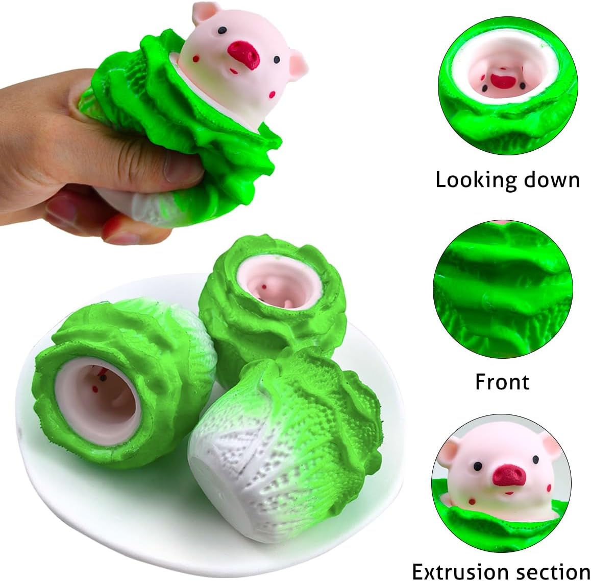 Juguetes de cerdo para apretar, 3 piezas, repollo antiestrés con diseños de cerdo y conejo, juguetes para ansiedad para niños y adultos, bolas de