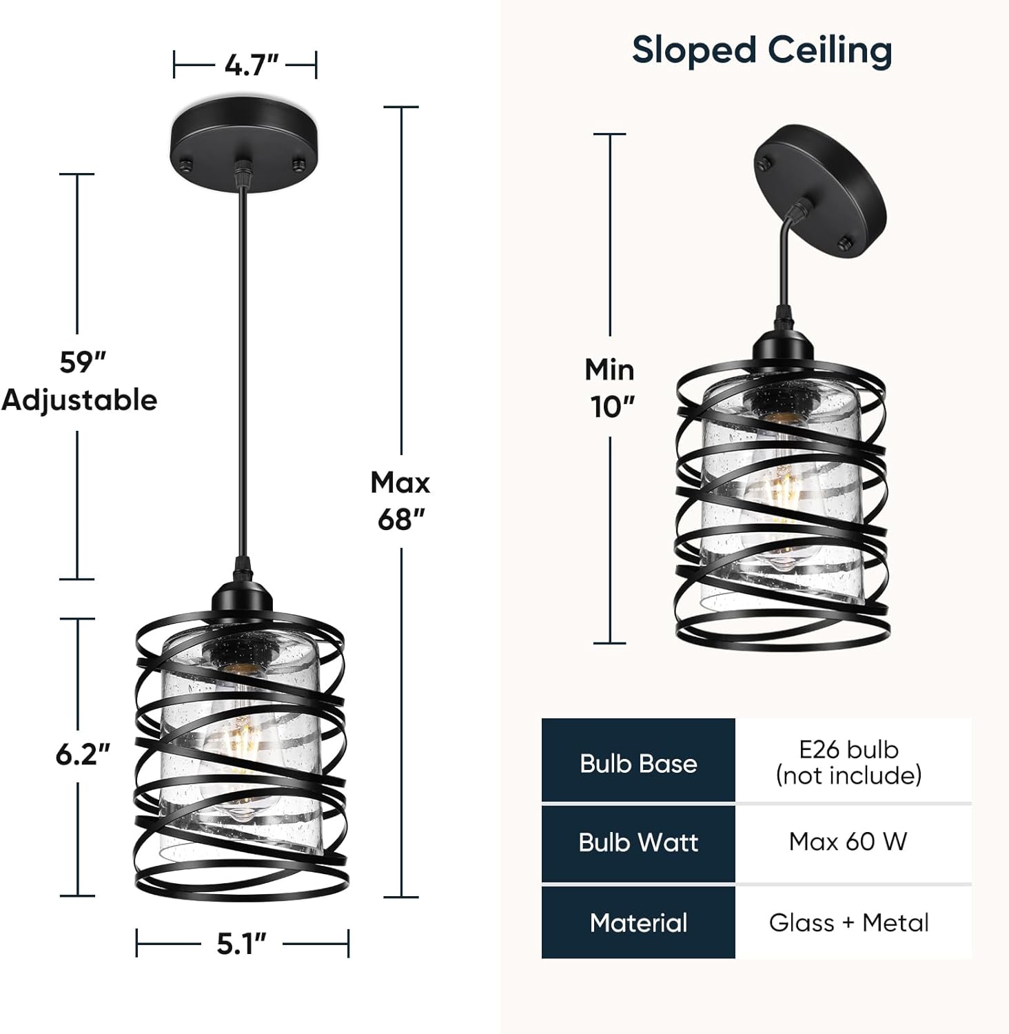 Paquete de 2 luces colgantes negras para decoración de isla de cocina, moderna lámpara colgante de vidrio sembrado sobre el fregadero, luces de