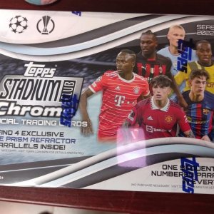 2022-23 Topps Stadium Club Chrome UEFA Club Competitions Champions League Soccer Factory Sealed Giant Box 50 Cards 10 Packs of 5 Cards 4 Exclusive 2022-23 Topps Stadium Club Chrome UEFA Club Competitions Champions League Soccer Factory Sealed Giant Box 50 Cards 10 Packs of 5 Cards 4 Exclusive