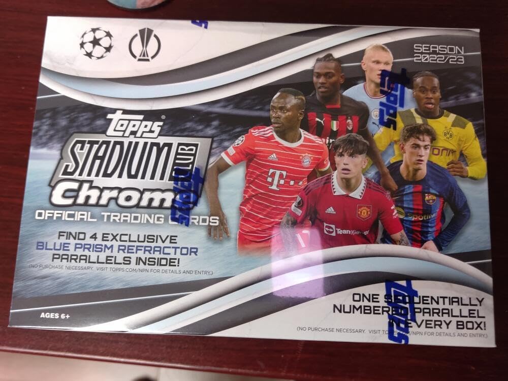 2022-23 Topps Stadium Club Chrome UEFA Club Competitions Champions League Soccer Factory Sealed Giant Box 50 Cards 10 Packs of 5 Cards 4 Exclusive