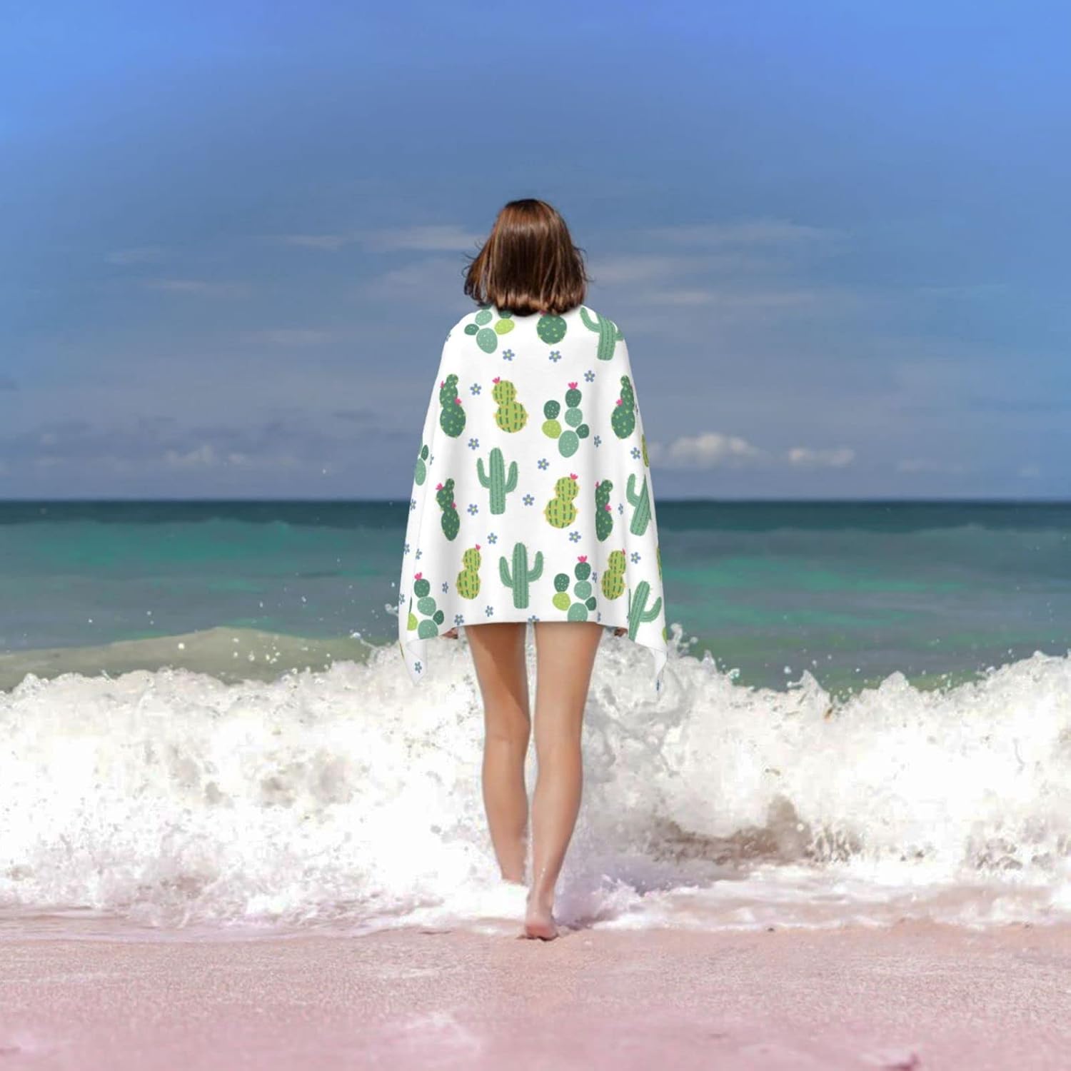 Lindas toallas de playa de plantas de cactus sin arena, suaves y de secado rápido, toallas de baño agradables al tacto y absorbentes, adecuadas para