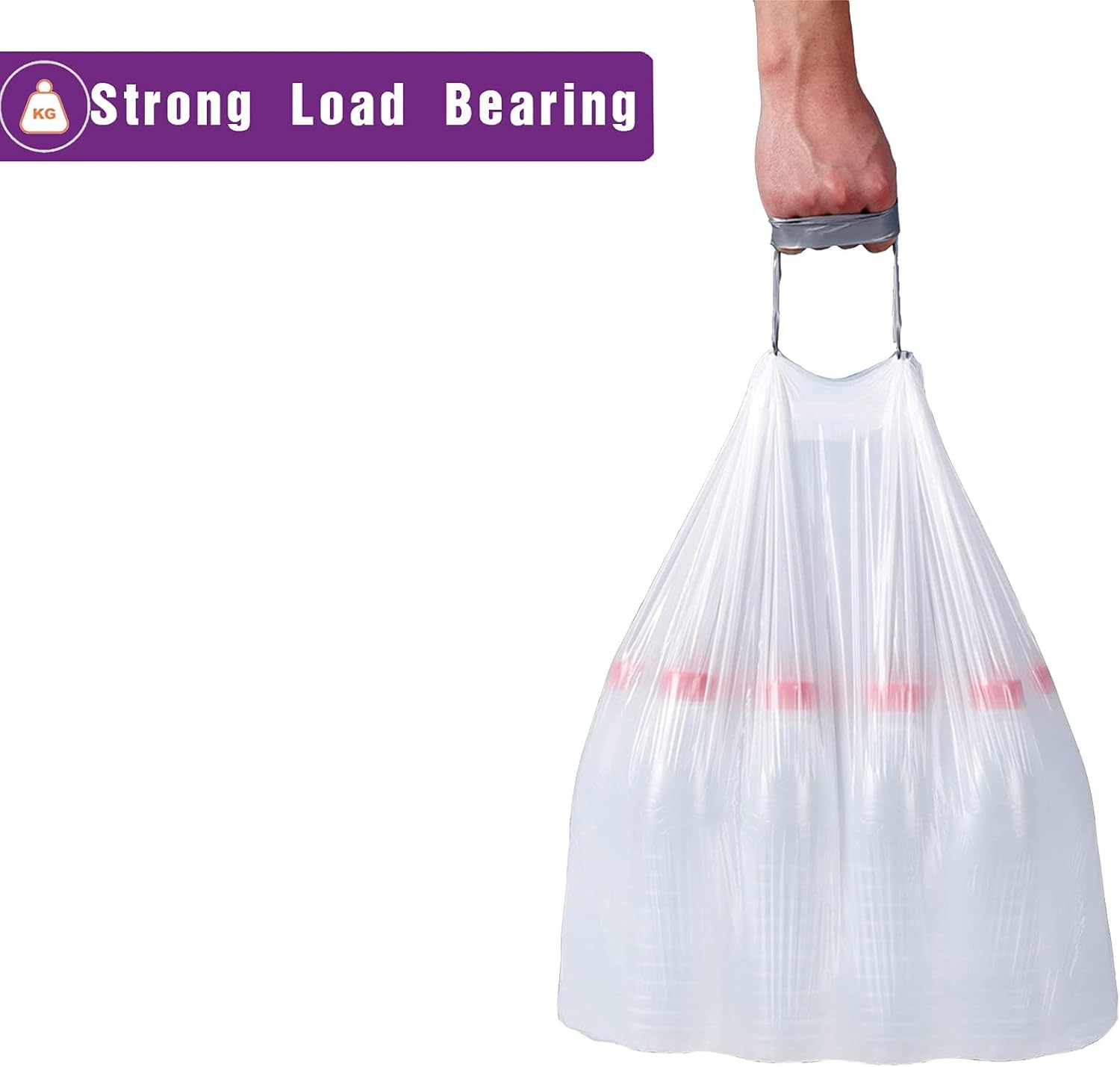 Code J (50 unidades) Bolsas de basura de plástico resistentes con cordón de 10-10.5 galones de 1.2 mil. Bolsas de basura con cordón blanco de