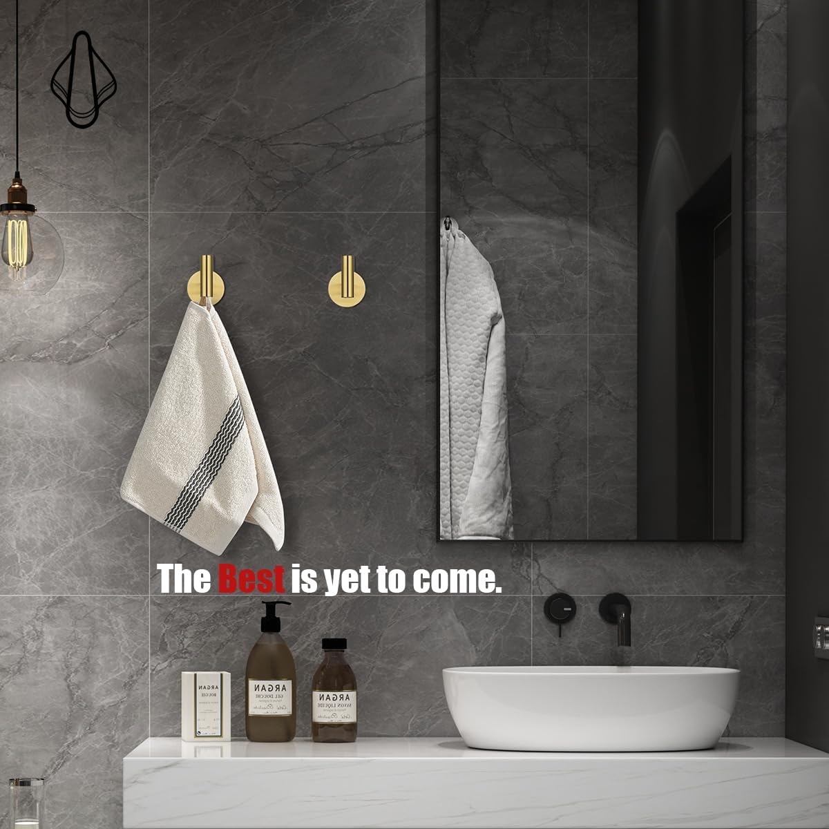 JQK ATH110-BG-P2 – Gancho de pared autoadhesivo para toallas, color dorado, sin taladro, para baño, cocina, garaje, paquete de 2 unidades, acero