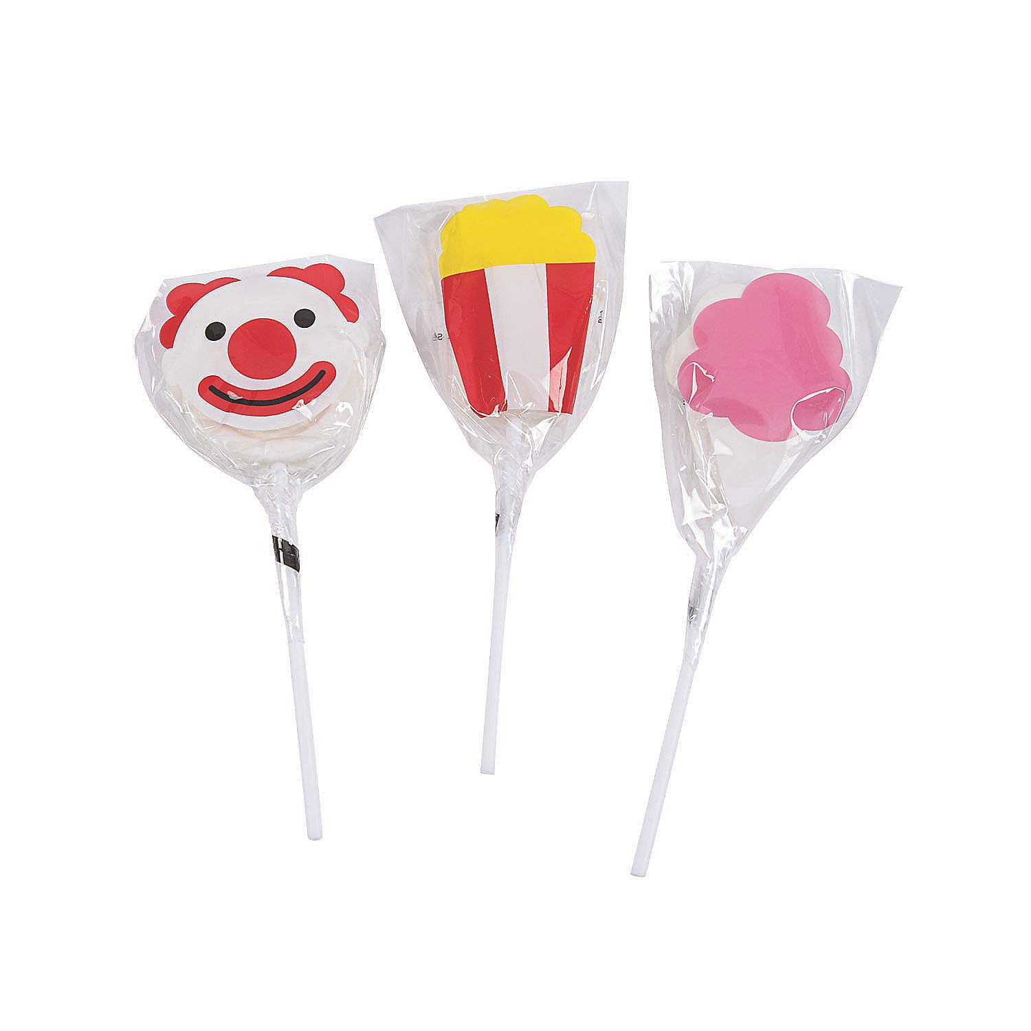 Fun Express Paletas envueltas individualmente con temática novedosa para carnaval, payaso, circo, recuerdos de fiesta, suministros para la escuela