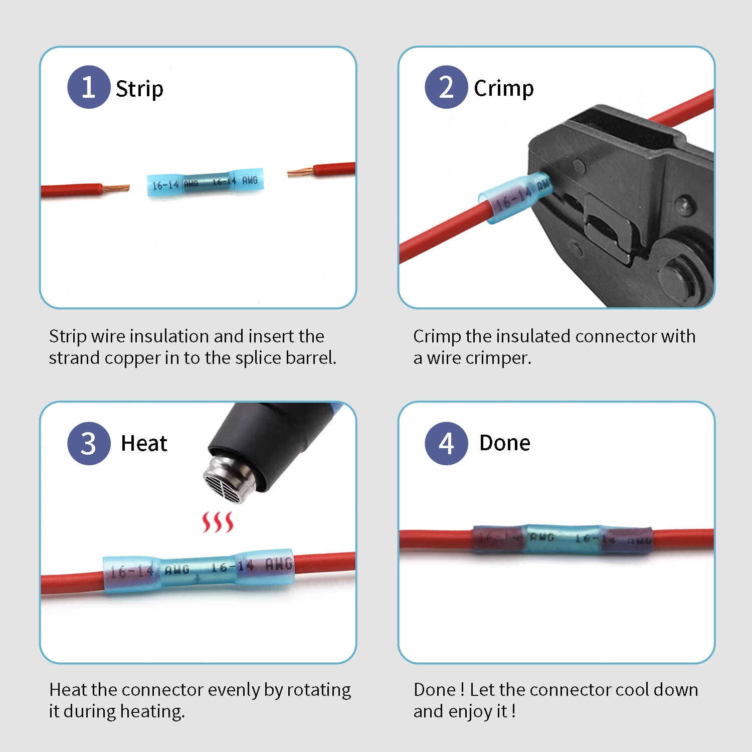 Conectores a tope termorretráctiles de 12-10 AWG, 50 unidades, amarillos, impermeables, conectores de cable eléctrico, empalme, terminales de