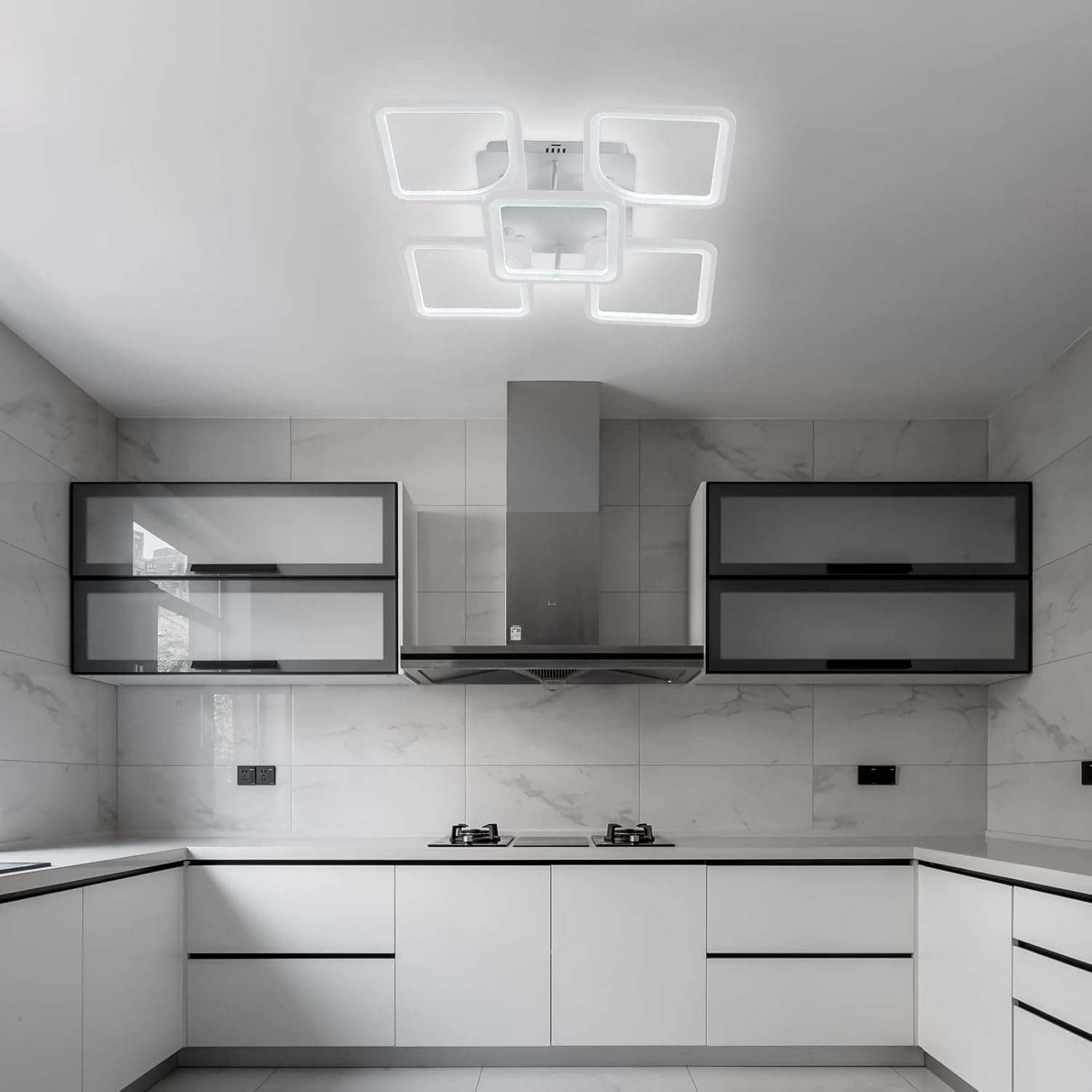 Jaycomey Lámpara de techo LED moderna regulable, 23.6 pulgadas, montaje empotrado, con control remoto, lámpara de techo acrílica de 5 cuadrados para