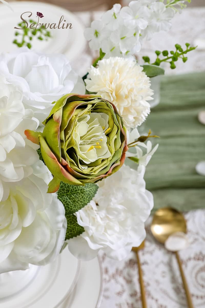 Serwalin Flores artificiales, flores blancas falsas, flores de seda para manualidades, ramos de boda, centros de mesa y arreglos florales, despedida