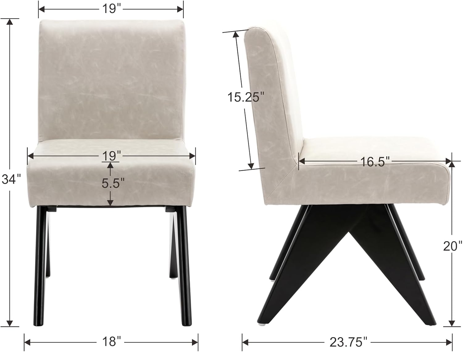 BESTANO Juego de 2 sillas de comedor modernas de estilo rústico de mediados de siglo, sillas de cocina tapizadas sin brazos con respaldo y patas de