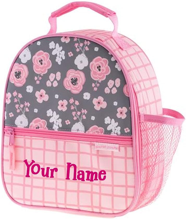 Stephen Joseph Lonchera personalizada, bolsa de almuerzo floral, estampado rosa y gris, suministros de regreso a clases, bolsa aislada para niños,