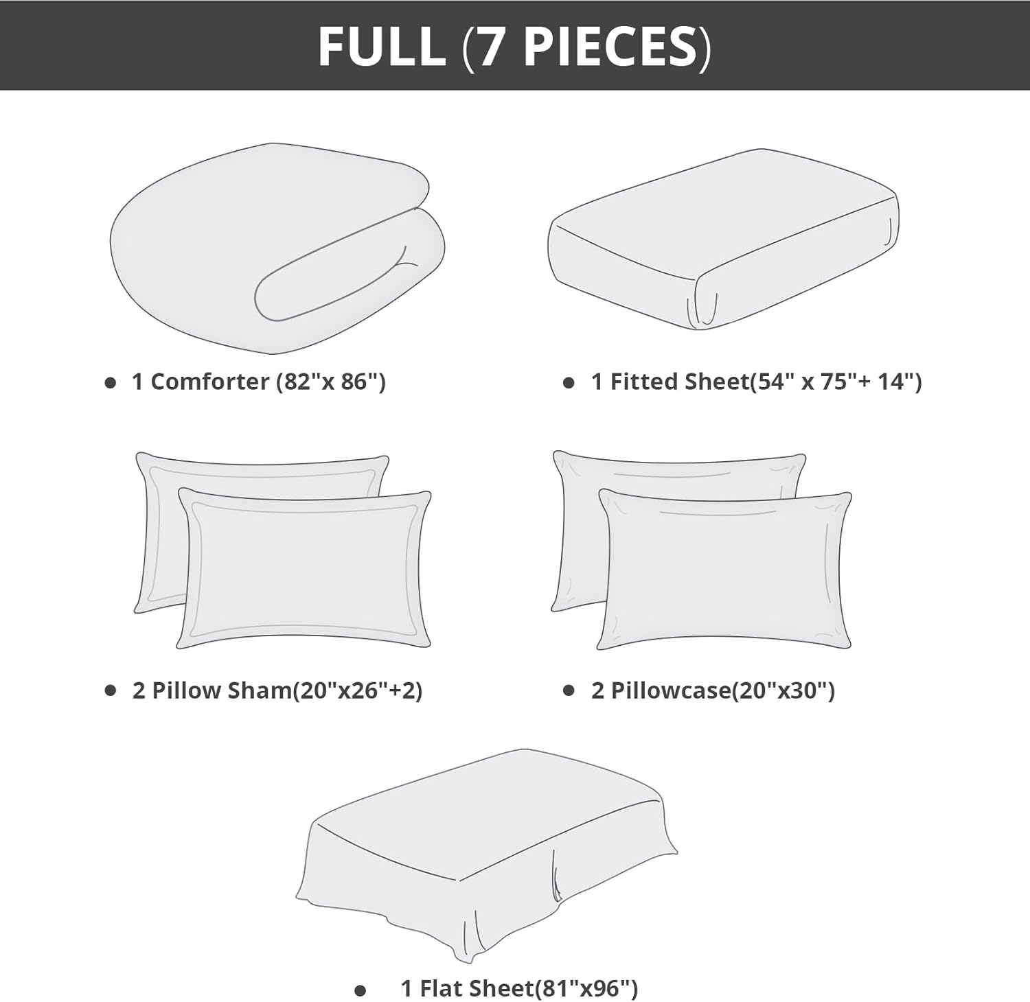 HEVUMYI Juego de edredón de tamaño matrimonial de 7 piezas, juego de edredón reversible para todas las estaciones, juegos de ropa de cama ultra