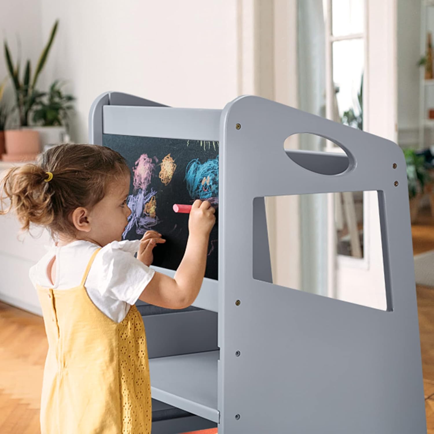 RONIPIC – Taburete de cocina para niños pequeños, torre de pie con riel de seguridad, taburete de cocina de madera para niños, torre ajustable de 3