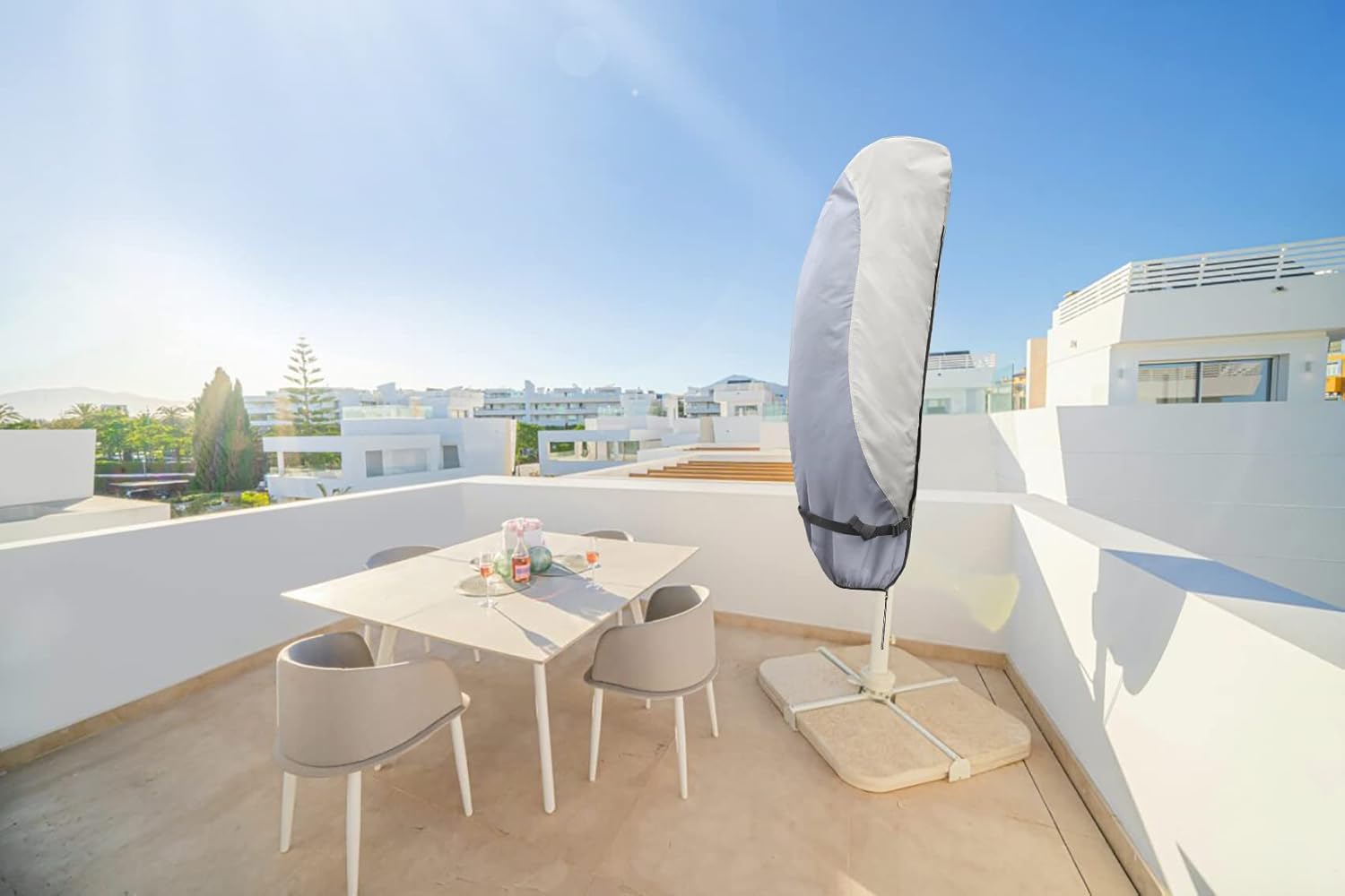 Cubierta impermeable para sombrilla de patio, cubierta de sombrilla para exteriores para sombrilla de 12 a 14 pies con marco de plátano voladizo