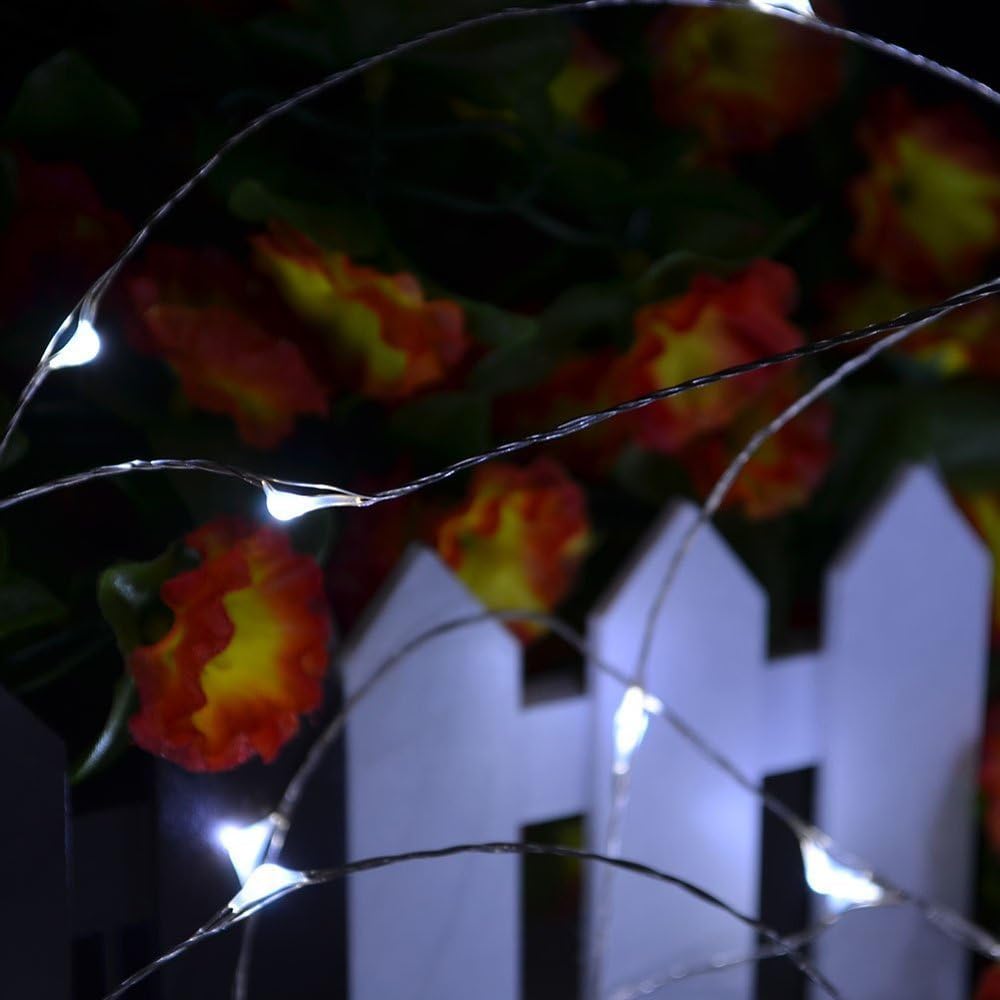 ErChen – Guirnalda de luces LED de alambre de cobre alimentado por energía solar, 33 pies, 100 ledes, impermeable, 8 modos, luces decorativas para