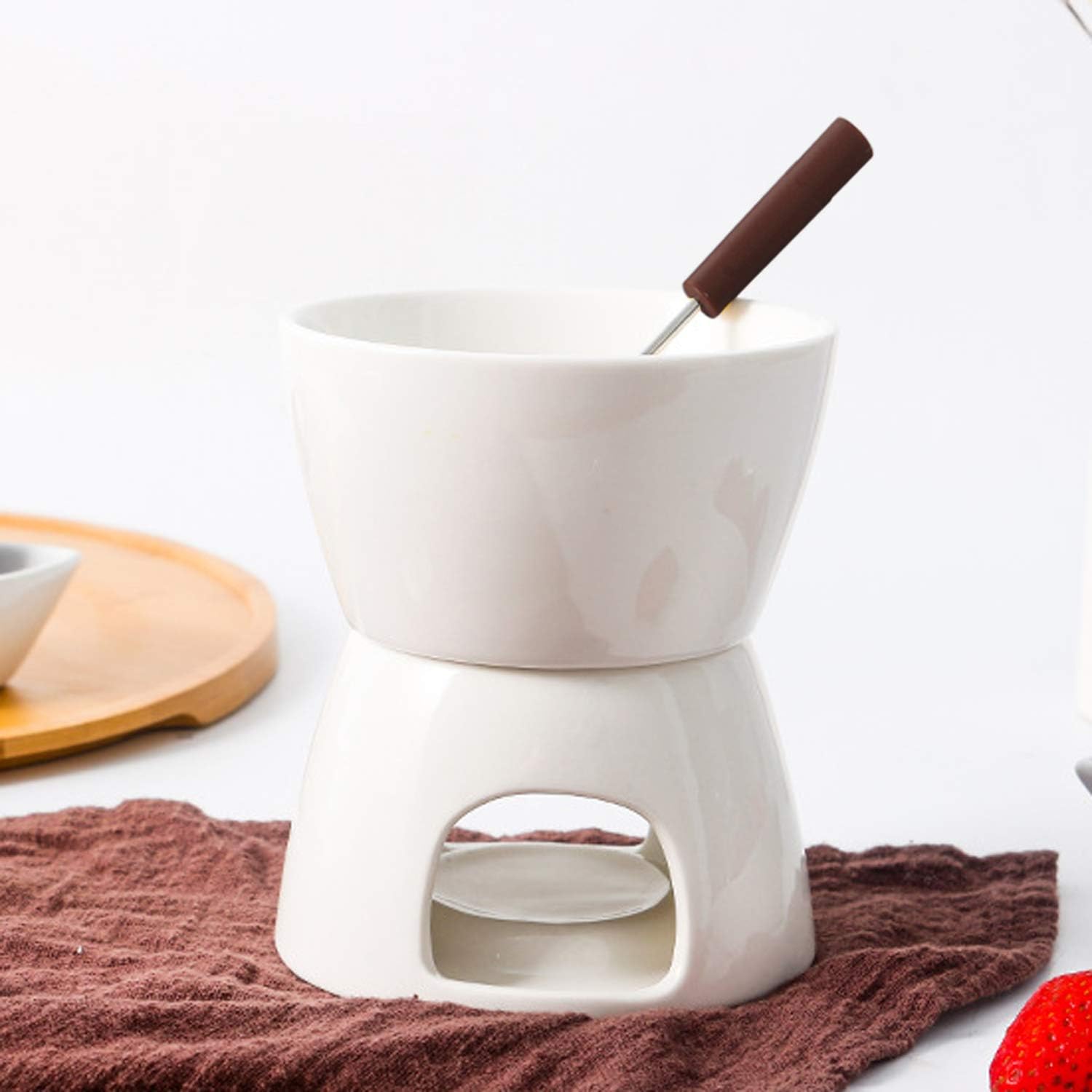 Juego de fondue de cerámica para bombones y quesos, color blanco