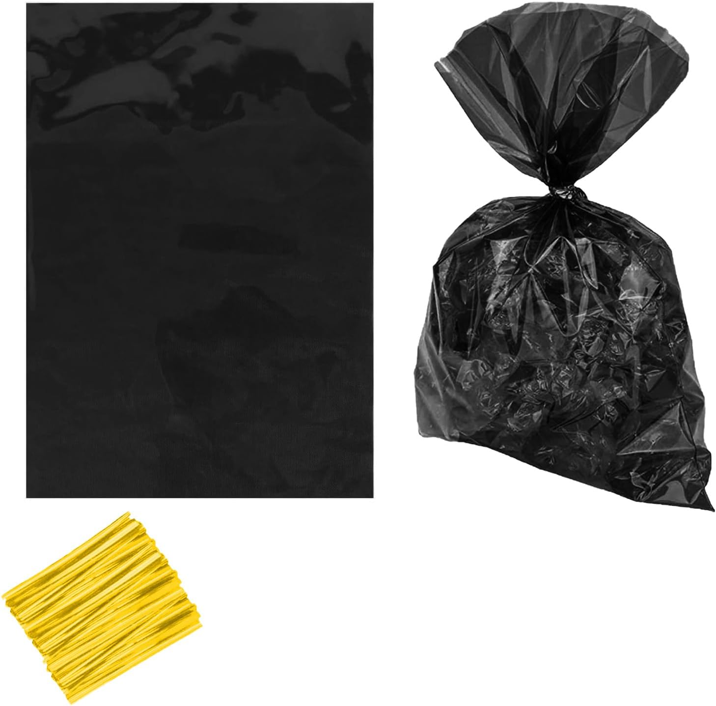 Paquete de 50 bolsas de celofán transparentes de 6 x 9 pulgadas, color negro