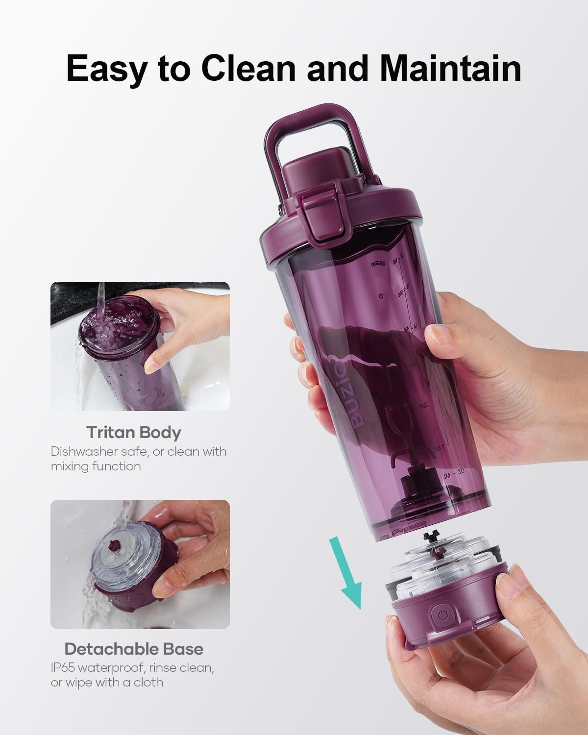 BUZIO Botellas agitadoras eléctricas para mezclas de proteínas, vaso mezclador de vórtice recargable de 24 onzas, botella mezcladora de proteínas,