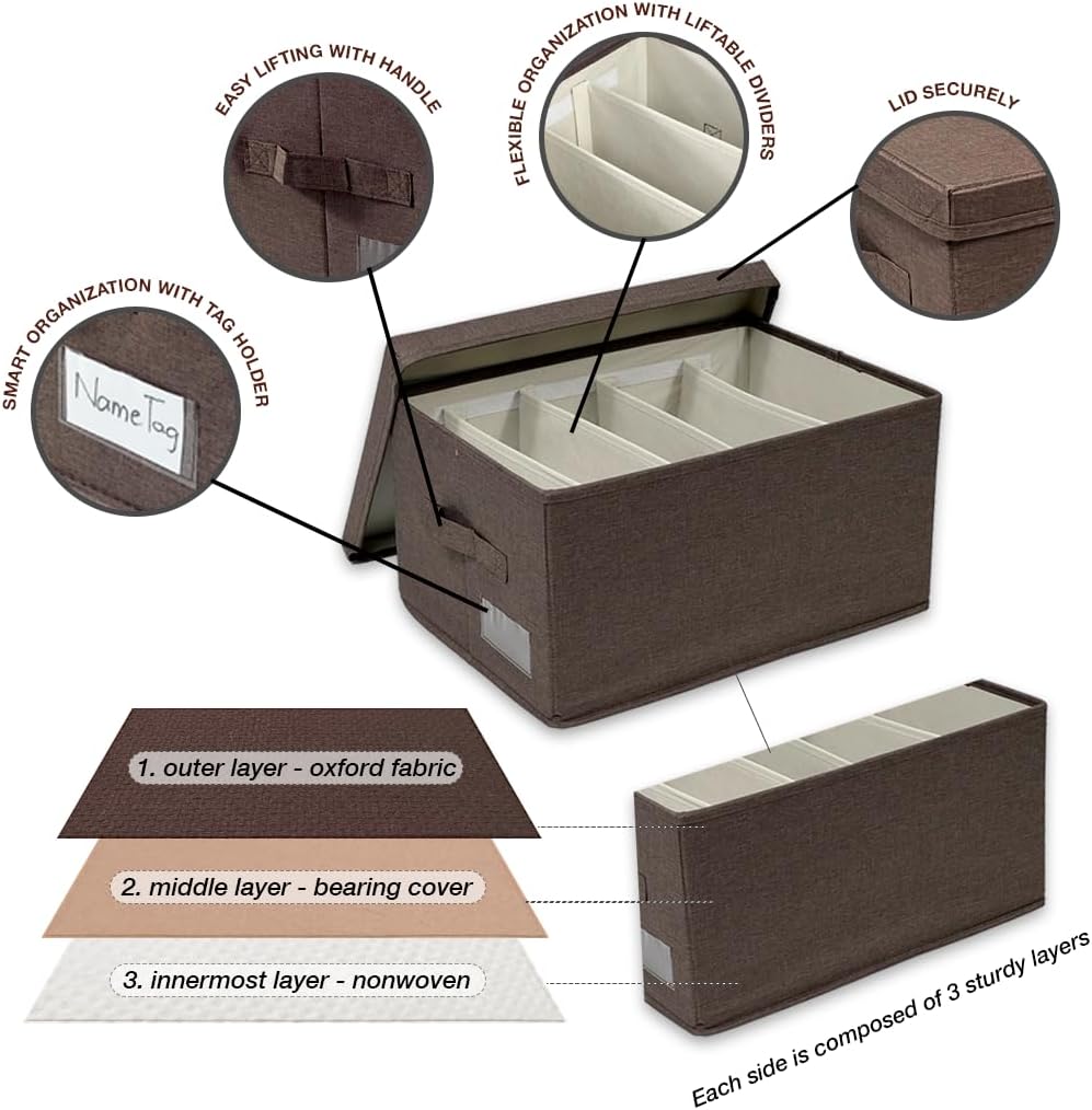 ChicnChill Caja de almacenamiento plegable para armario con divisores ajustables, paquete de 3, organizador de almacenamiento de cajones fabricado