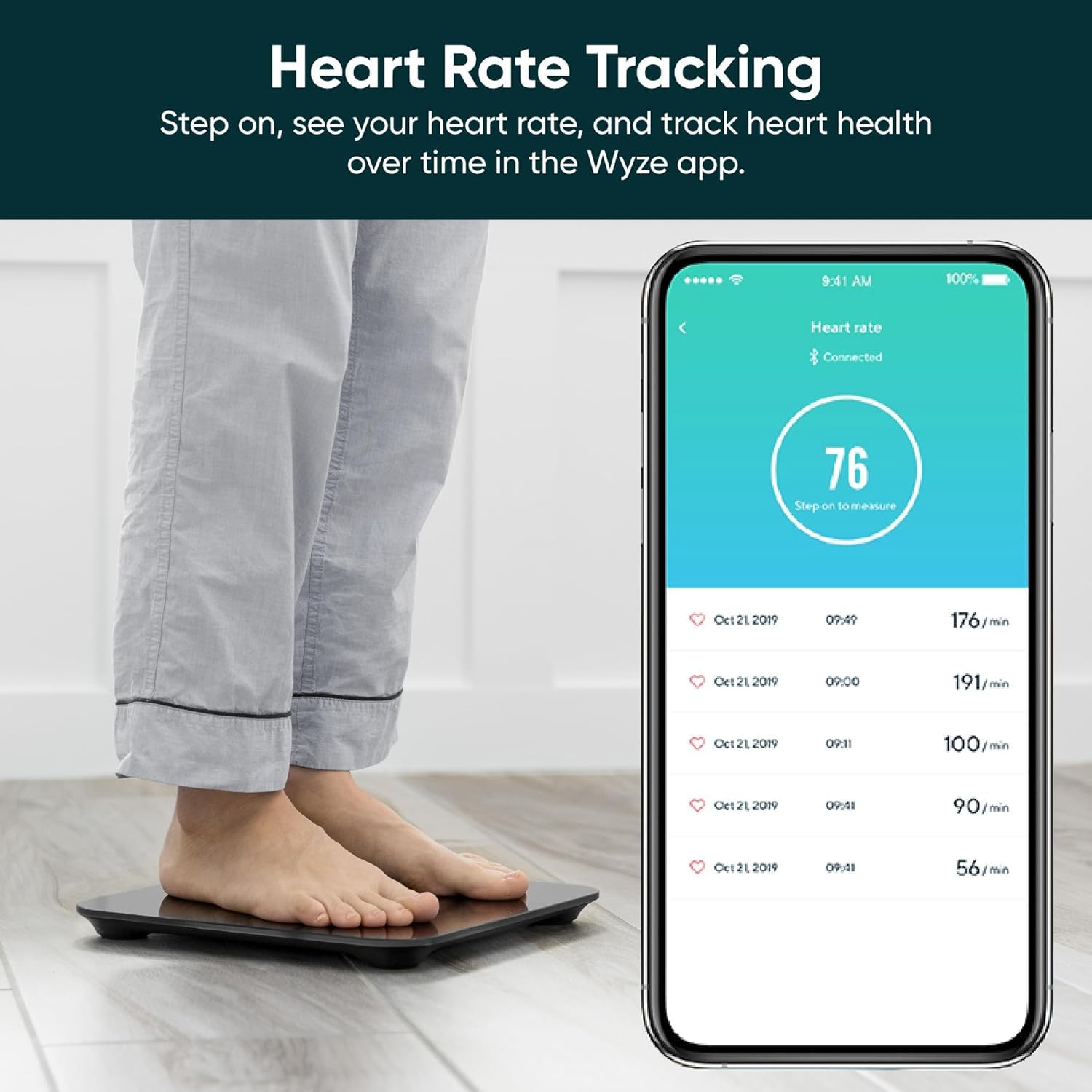 Wyze – Báscula inteligente, báscula para peso corporal, báscula digital de baño para grasa corporal, IMC y frecuencia cardíaca, analizador de