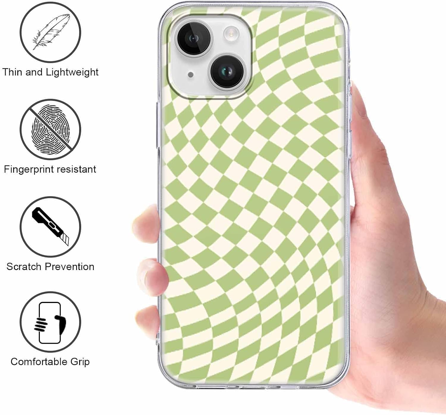 Paquete de 2 fundas de teléfono con diseño a cuadros para iPhone 1314 de 6.1 pulgadas, diseño de cuadrícula transparente, funda de silicona suave