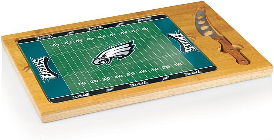 PICNIC TIME NFL Football Field Icon Glass Top Cutting Board & Knife Set, (Parawood & Bamboo)