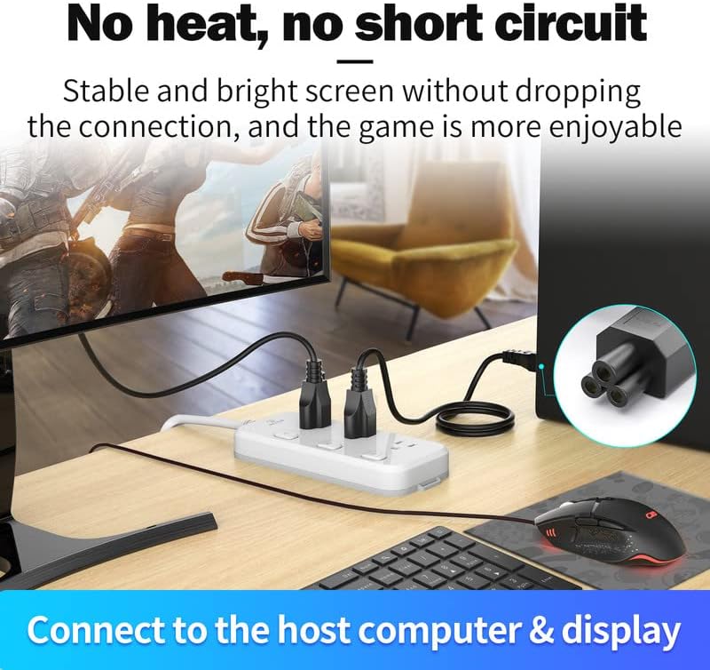 Cable de alimentación de CA de 10 pies (9.8 ft) de largo, cable de alimentación de 10 A 125 V de 3 clavijas de repuesto para HP, Dell, Acer, Lenovo,