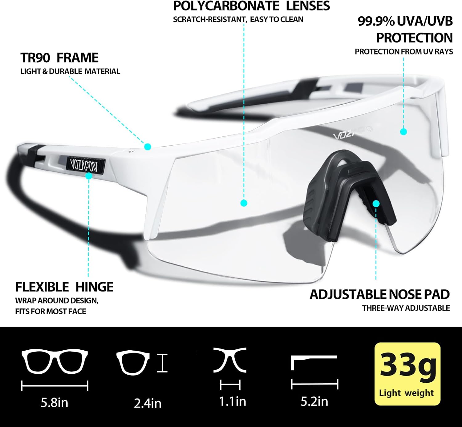 VOZAPOW Polarized Sports Sunglasses for Men Women, Lightweight Running Sunglasses 4 Lenses for Baseball, Cycling, Driving