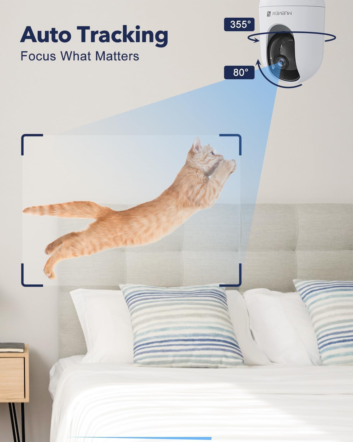 MUBVIEW Cámara para mascotas con aplicación de teléfono, cámara de seguridad interior, cámaras WiFi 2.4G para seguridad del hogar, cámaras con cable