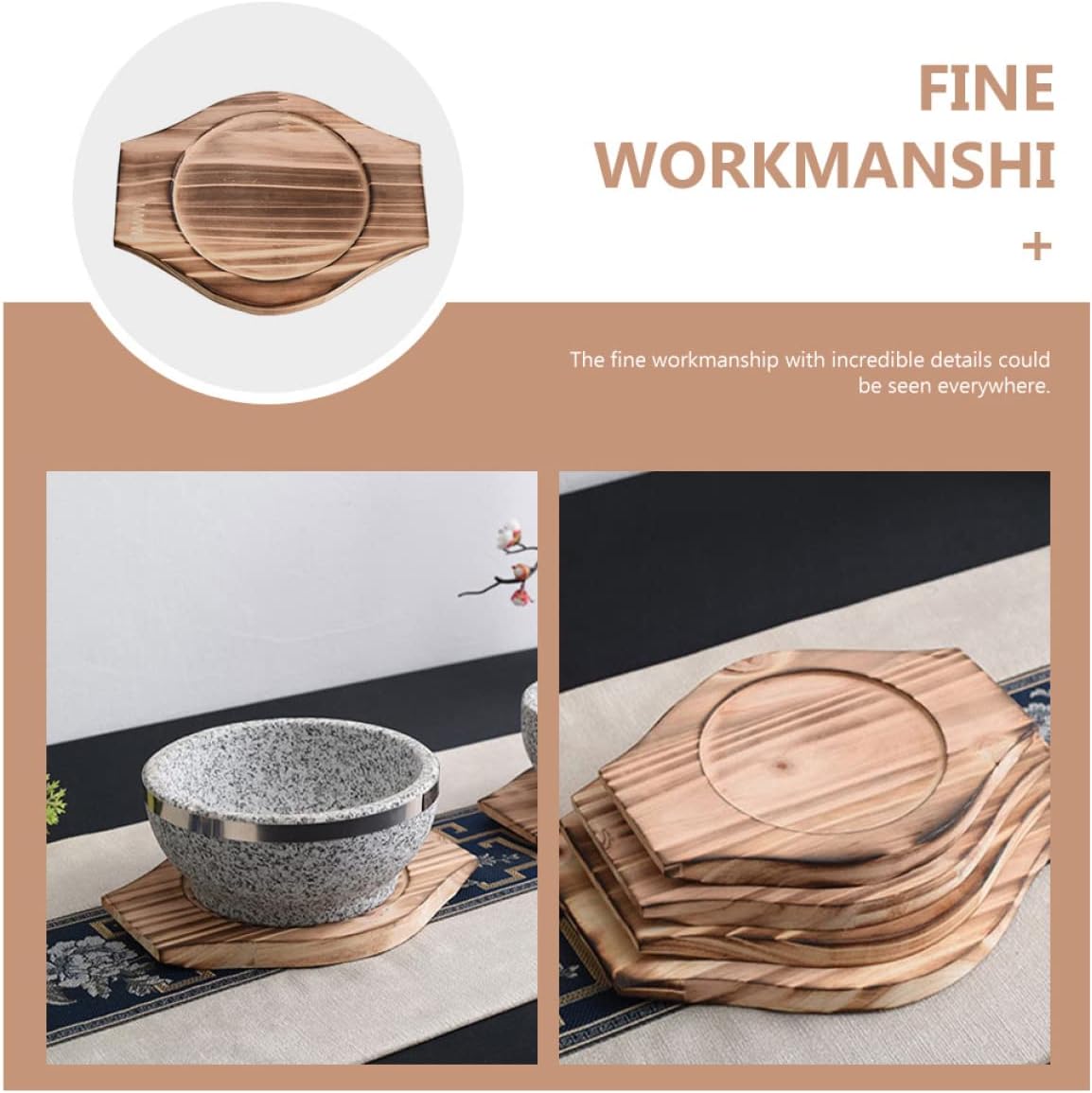 BESTonZON Bandeja decorativa, bandeja decorativa, soporte de escritorio, 2 piezas de salvamanteles de madera para cuenco base de madera, cuenco