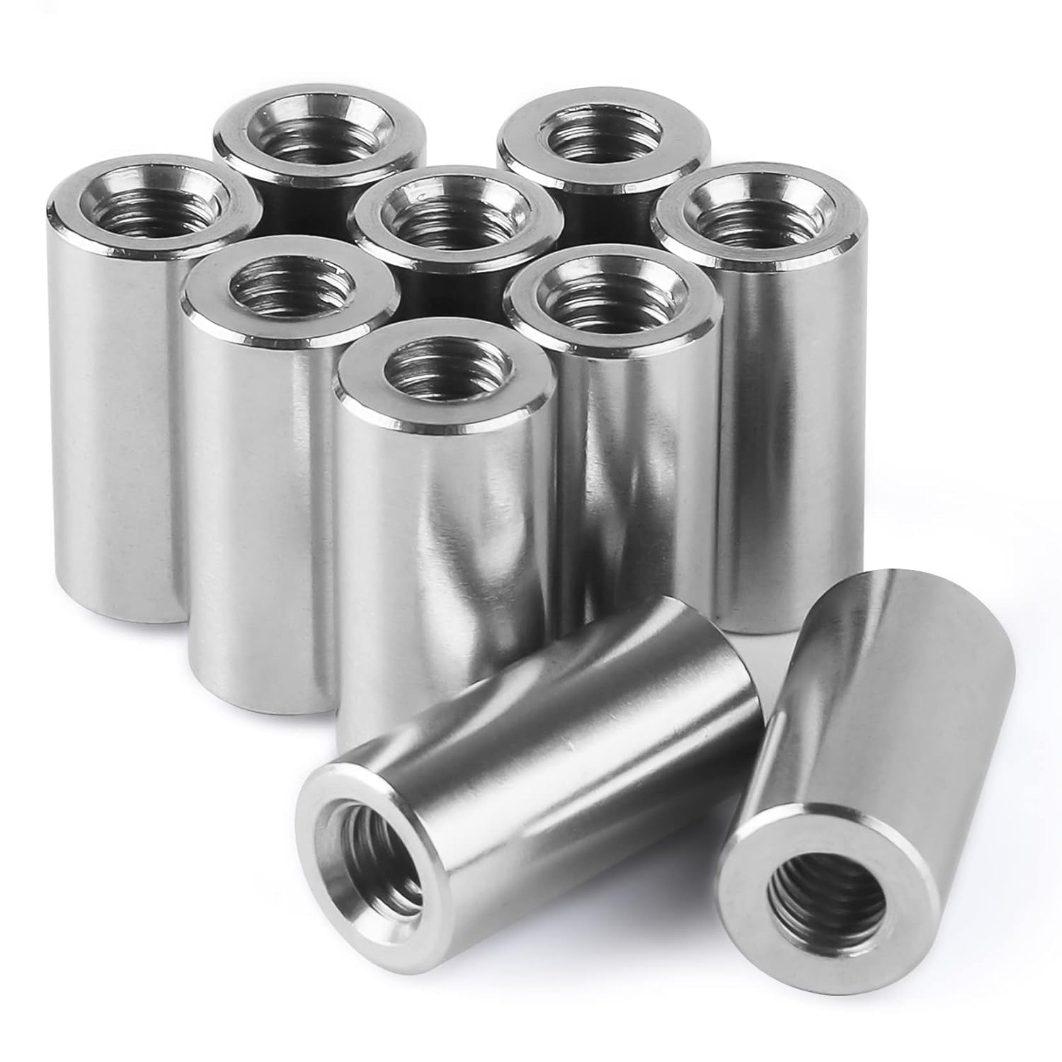 Tuercas de conexión redondas M8, tuerca de acoplamiento de acero inoxidable 304 de 1.181in1.18 pulgadas de longitud, paquete de 10