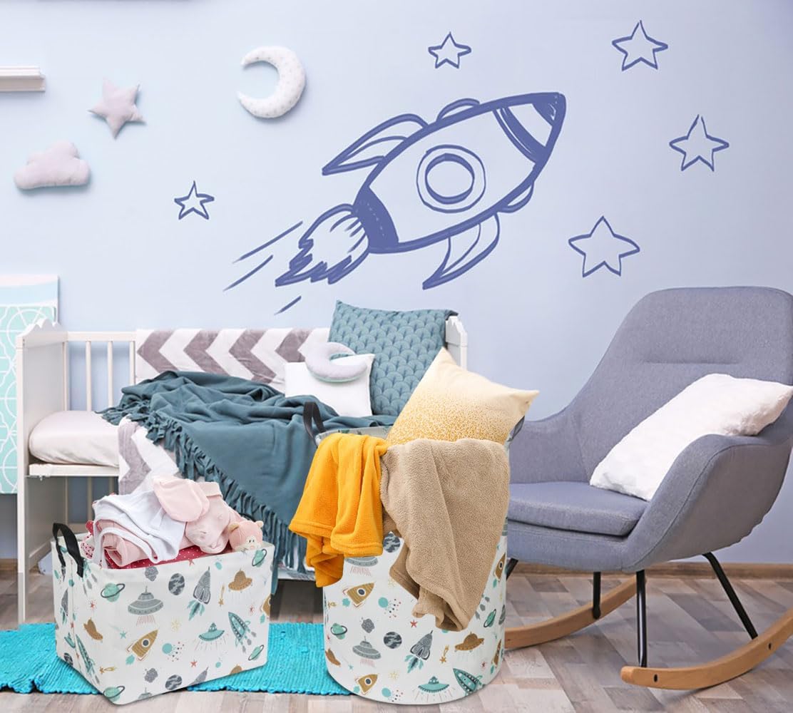 HKEC Cesta de almacenamiento rectangular con asas, caja de almacenamiento plegable para juguetes para niños, lindo contenedor organizador de lona