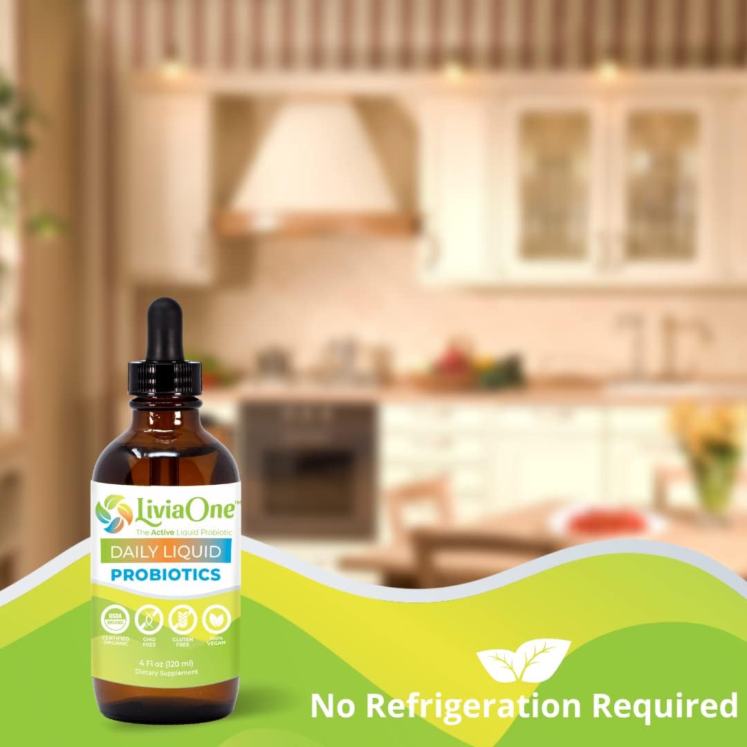 LiviaOne Daily Liquid Probiotics, probióticos orgánicos certificados por USDA, probióticos veganos sin alérgenos y sin gluten para mujeres y