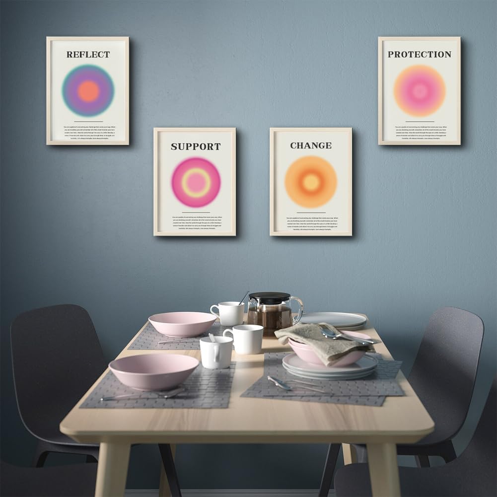 4 pósteres de aura para habitación, estético, positivo, colorido, aura granulada, citas inspiradoras, lienzo, arte de pared, impresión espiritual,