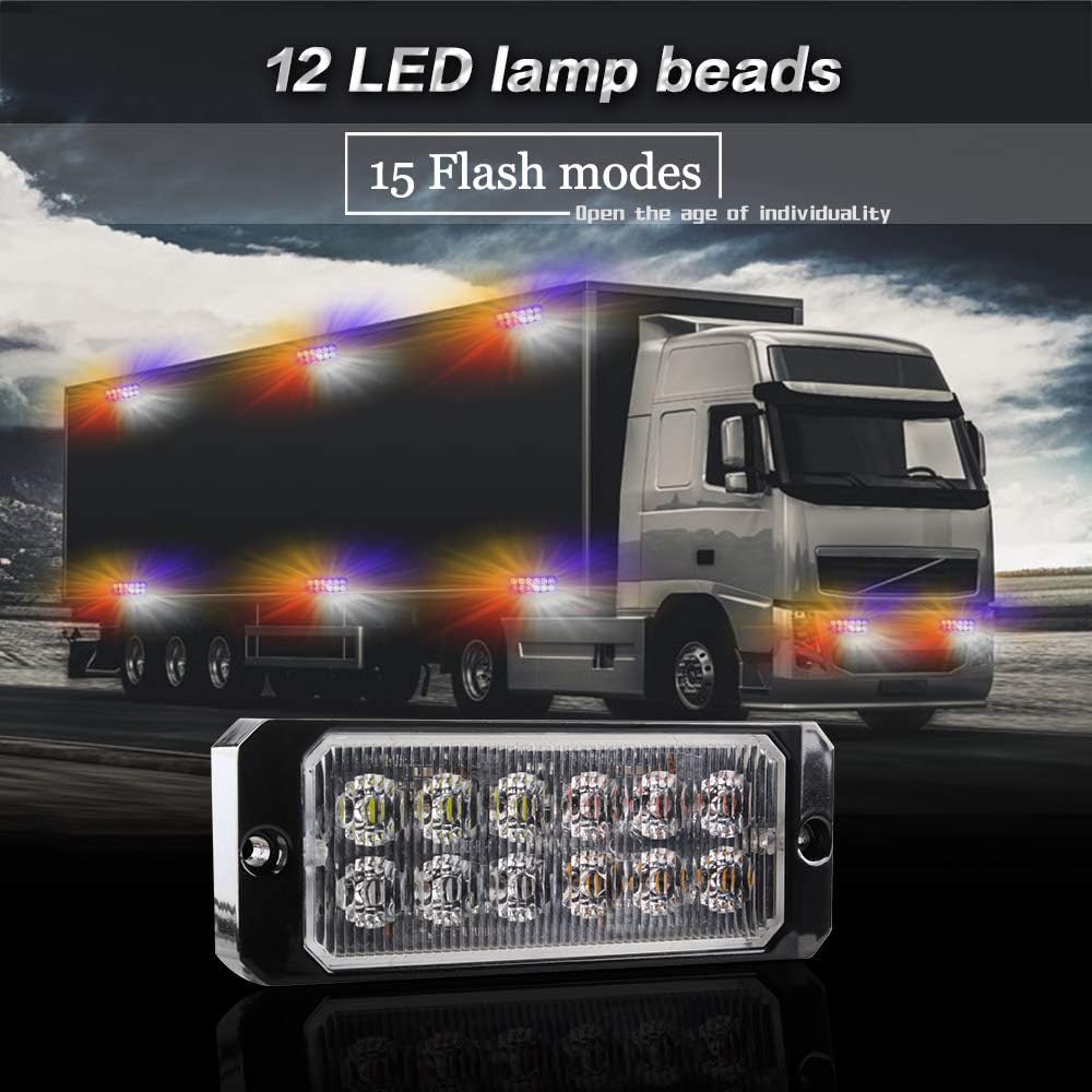 Teguangmei Luces estroboscópicas LED de emergencia, 2 x 12 LED rojoámbarblancoazul, montaje en superficie, rejilla intermitente, advertencia de