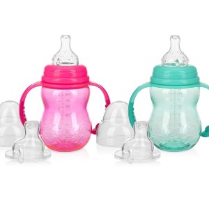 Nuby Botella de cuello ancho Tritan de 3 etapas Grow with Me sin derrames, 8 onzas, 2 unidades, rosaverde azulado Nuby Botella de cuello ancho Tritan de 3 etapas Grow with Me sin derrames, 8 onzas, 2 unidades, rosaverde azulado