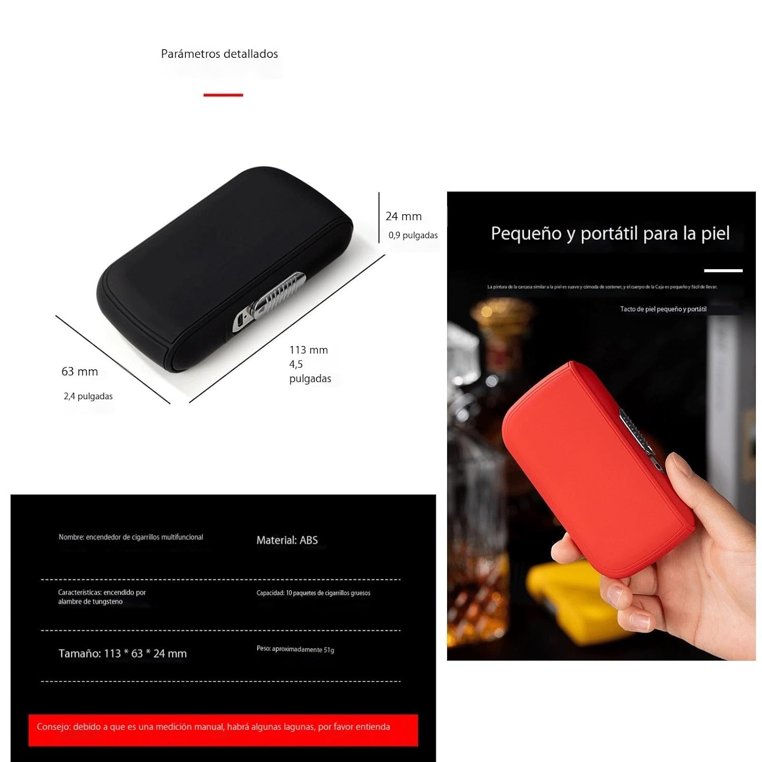 Mini caja de cigarrillos con encendedor, caja de cigarrillos con capacidad para 10 unidades, portátil, caja de encendedor de bolsillo, sin llama,