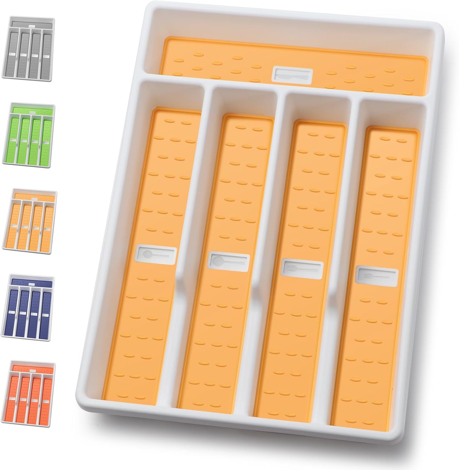 Organizador de cubiertos con iconos de cubiertos, bandeja de cubiertos para cajón de cocina, cubiertos de plástico, organizador de cajones de