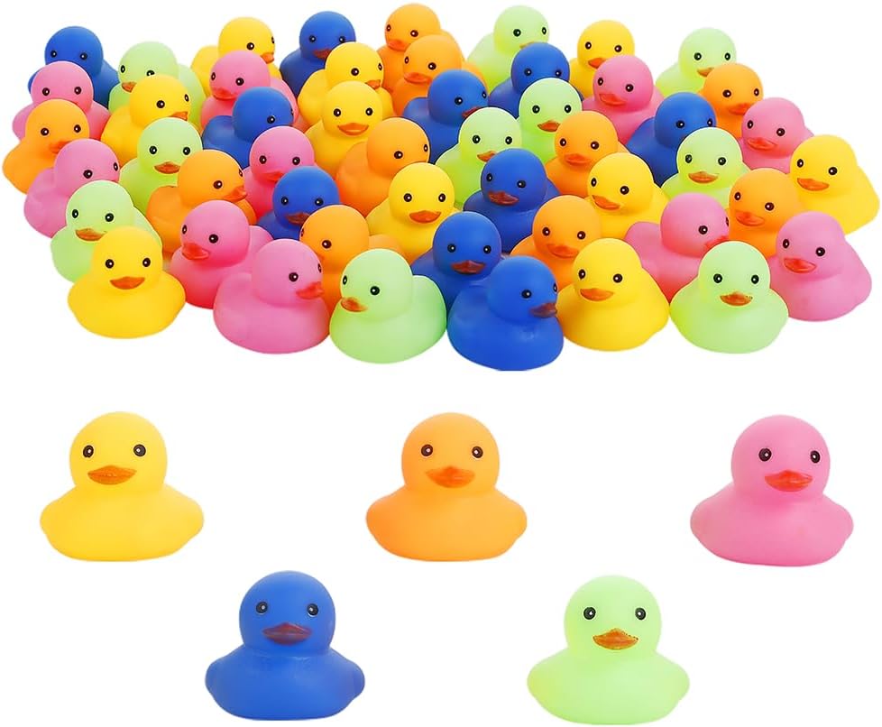 50 piezas de mini patos de goma multicolor para el baño del bebé, niños chillan y flotan pequeños patos de colores a granel para la ducha de los
