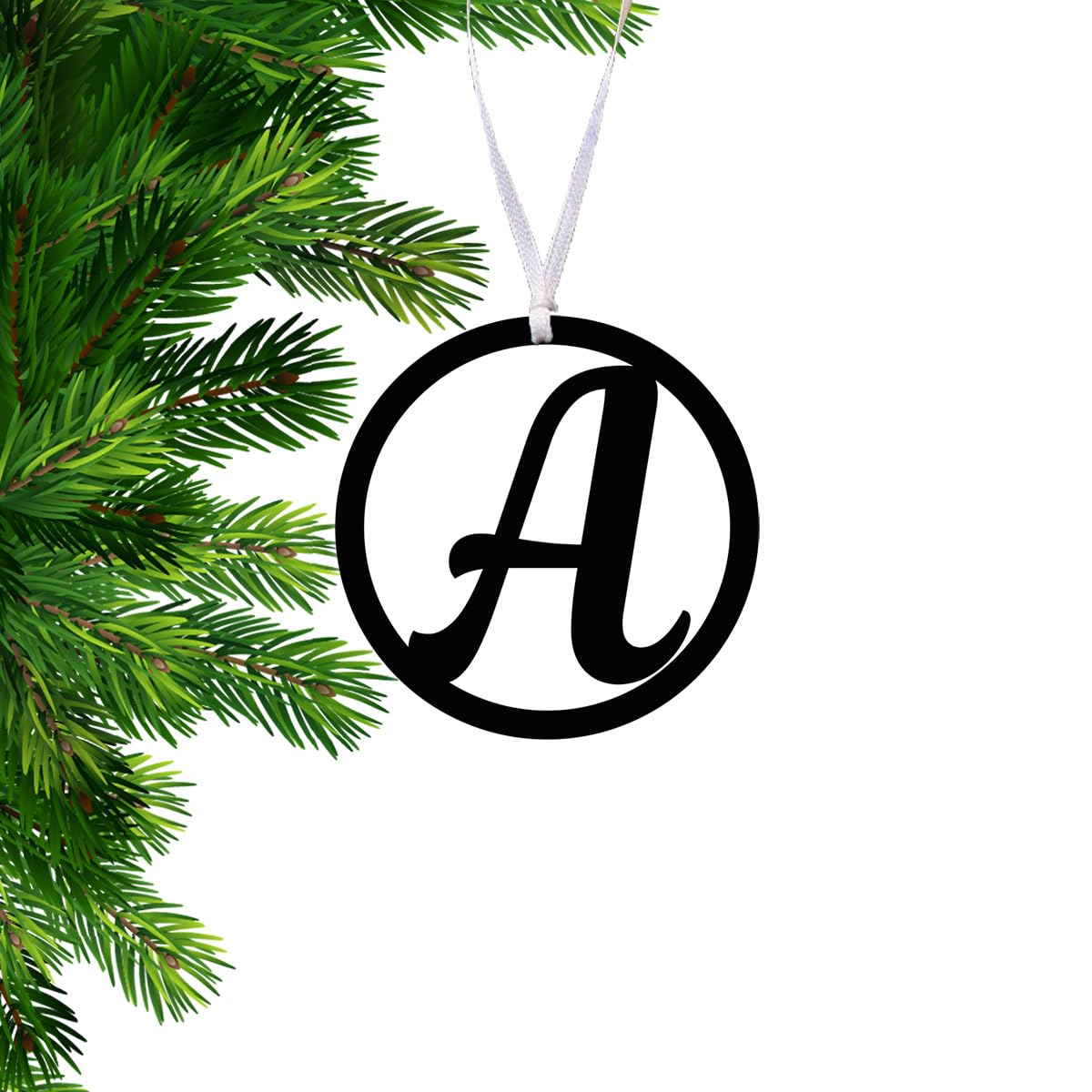 Black Initial A Christmas Ornament – Initial A Stocking Tag – Monogram Initial A Car Rear View Mirror Ornament Hanging – Personalized Initial X-Mas
