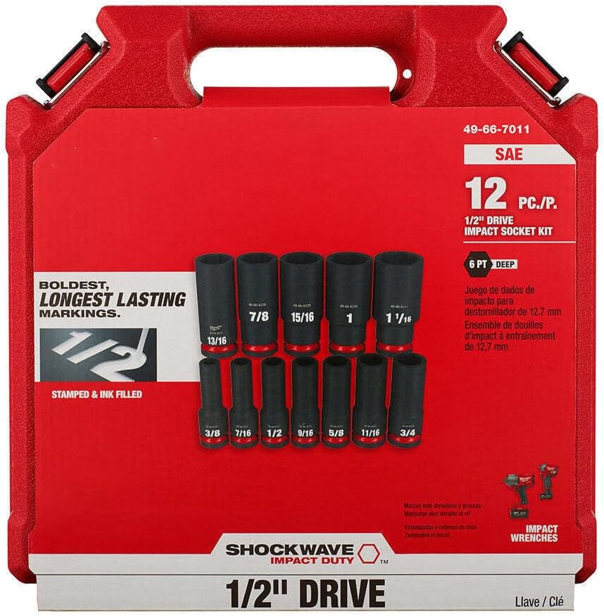 49-66-7011 para Milwaukee Shockwave 12 In Drive SAE 6 Point Impact Duty Socket Set – 12PC