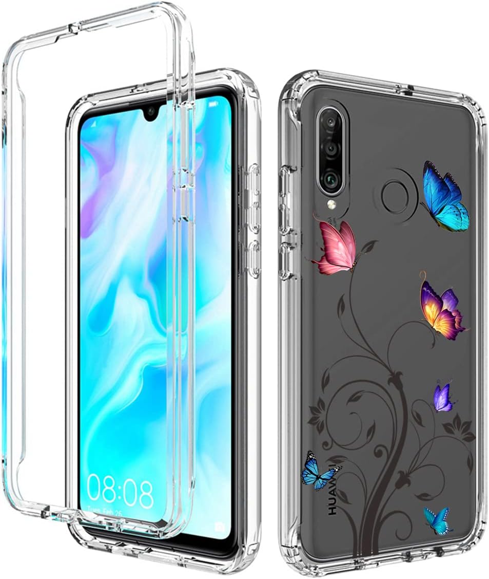 Vavies Funda para Huawei P30 LiteNova 4E MAR-LX3A con protector de pantalla de vidrio templado, cuerpo completo, transparente, flexible, con diseño