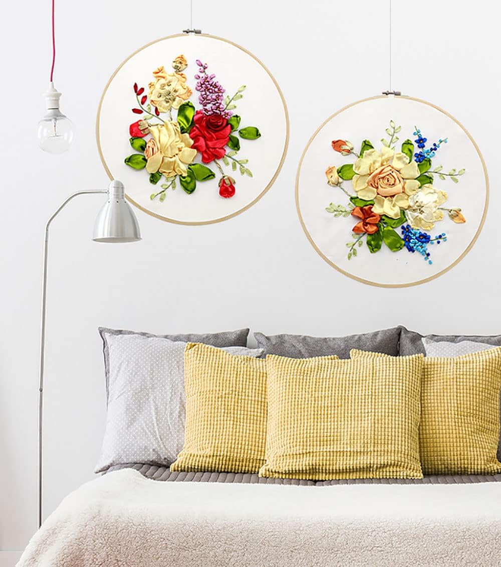 Gogobear Kit de floración de flores de primavera de bordado de cinta, pintura 3D, decoración de pared, sello de aguja, trabajo con aro