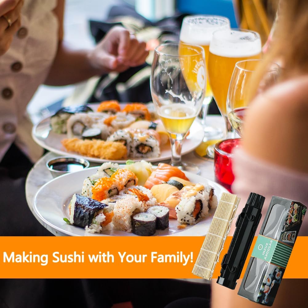 Bazooka de sushi con tapete de bambú para sushi, kit de fabricación de sushi para principiantes para la familia, 2 piezas