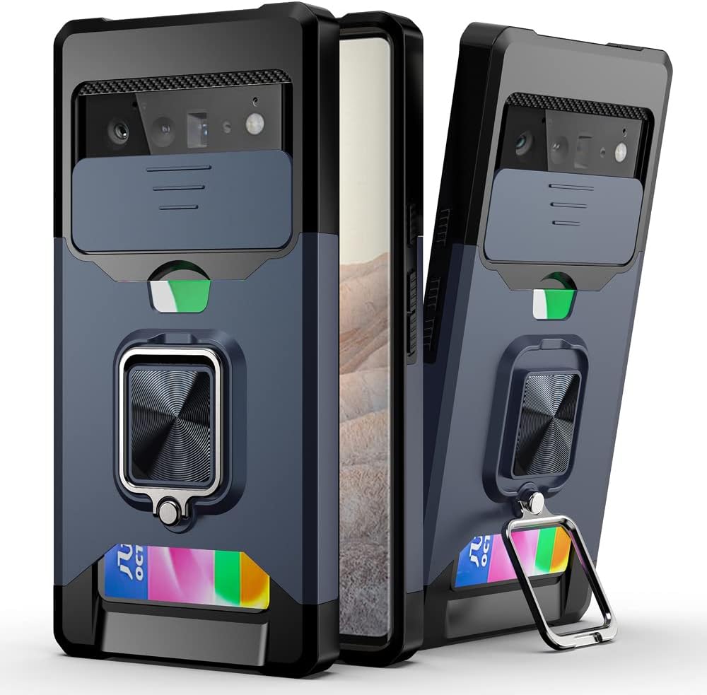 NKECXKJ Funda para teléfono con protector de pantalla para Google Pixel 6, soporte para tarjetas, soporte de soporte, resistente, delgada, a prueba