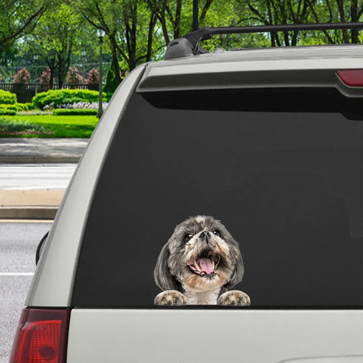 Divertido Shih Tzu Dog Can You See Me Now – Calcomanía transparente para ventana de automóvil, calcomanía 3D en blanco y negro Shih Tzu para perro