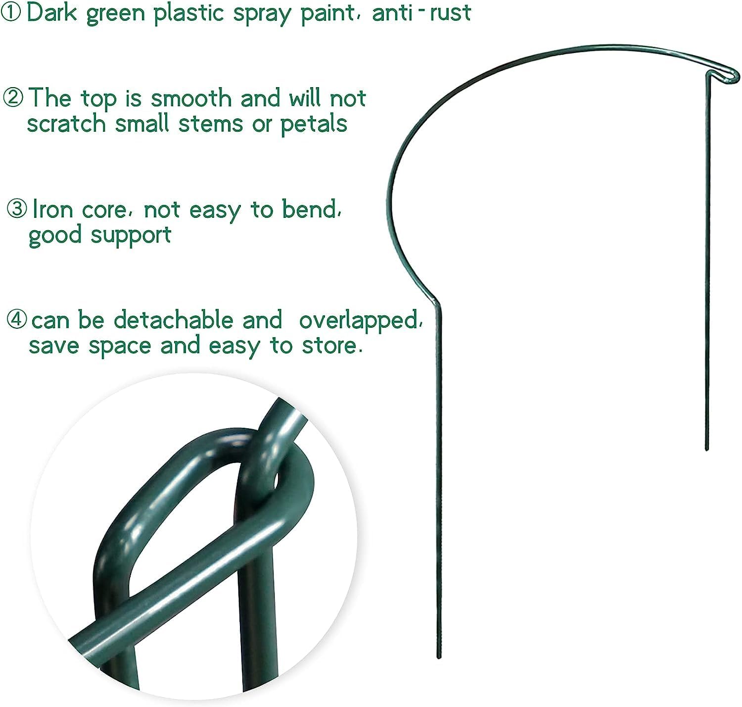Paquete de 10 estacas de soporte para plantas, jaulas y soportes de peonía de metal de 10 pulgadas de ancho x 24 pulgadas de alto, estacas para